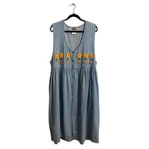 Denim Sunflower Embroidered Vintage Bohemian Dress Women’s Plus size 18